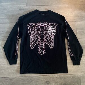 Anti Social Social Club Black and Pink Skeleton Long Sleeve Shirt. Size M